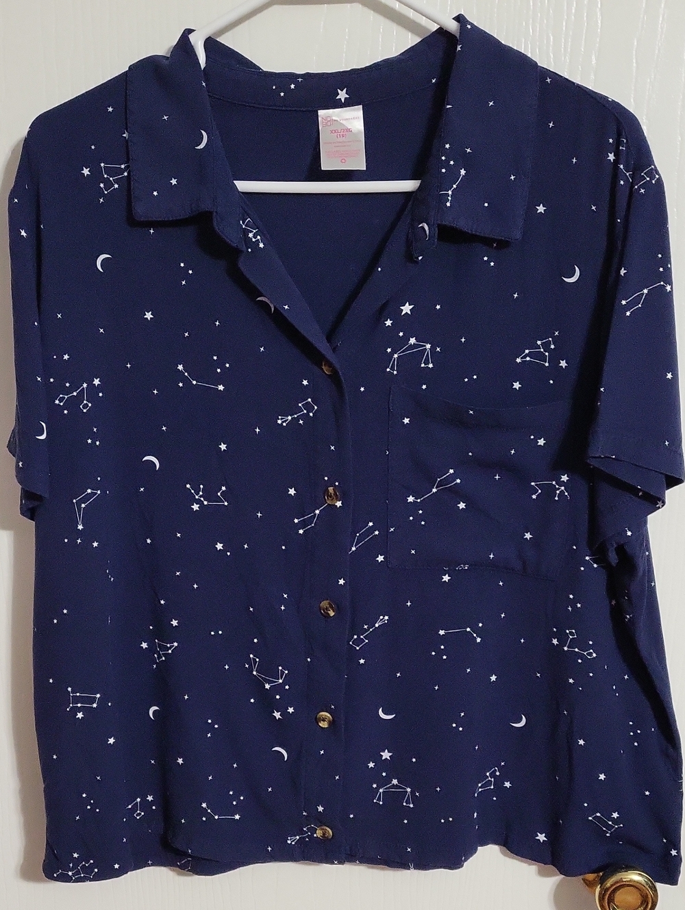 Ladies No Boundaries Navy Button-Down Shirt with White Constellation Print #3243